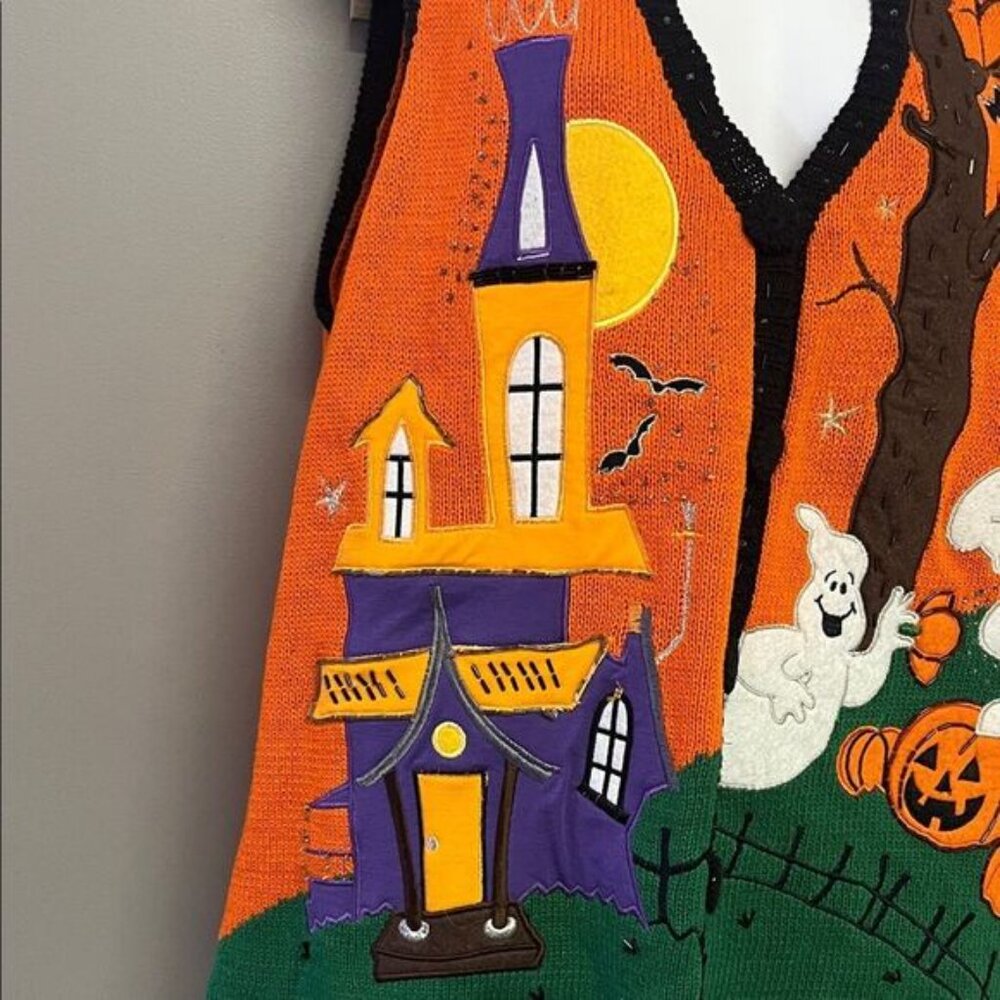 Basic Editions Halloween Knitted Button Down Vest… - image 4